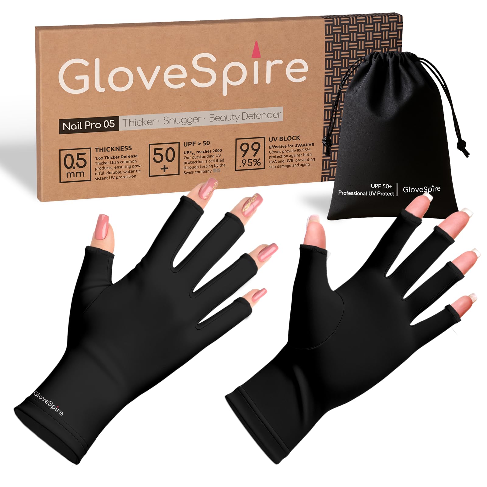 Guantes GloveSpire UV para manicura protegen la piel durante la sesión.