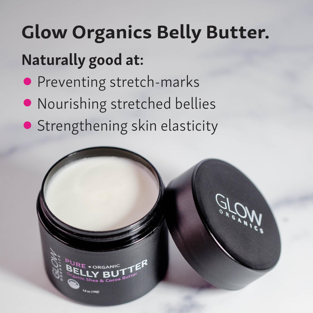 Glow Organics Belly Butter five-ingredient blend of shea, cocoa, almond, macadamia, grapeseed