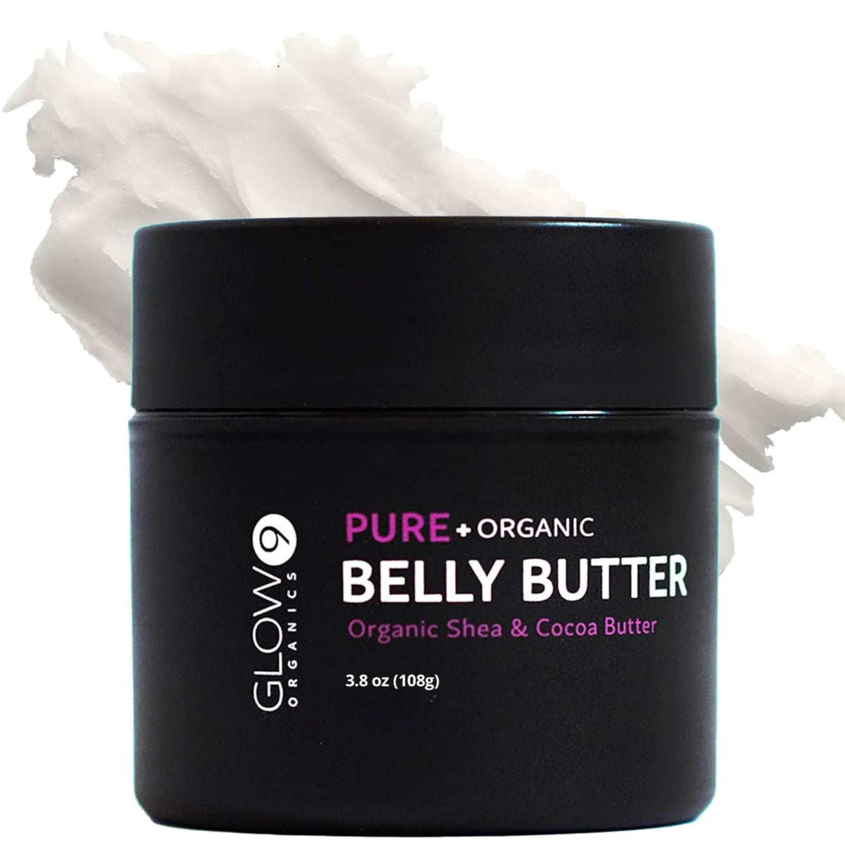 Glow Organics Belly Butter bottle with pump for easy pregnancy hydration