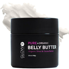 Glow Organics Belly Butter bottle with pump for easy pregnancy hydration
