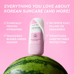 Close-up Glow Recipe Dew Shield SPF 30 label with broad spectrum protection.