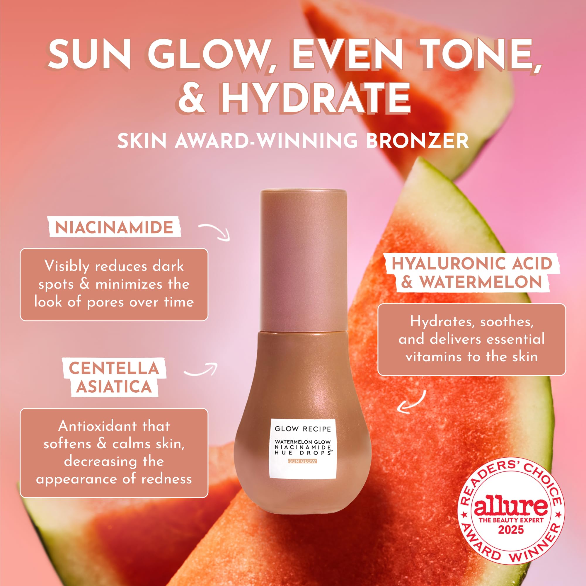 Aplicación rápida de Glow Recipe Hue Drops en el rostro para tono cálido.