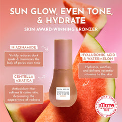 Aplicación rápida de Glow Recipe Hue Drops en el rostro para tono cálido.
