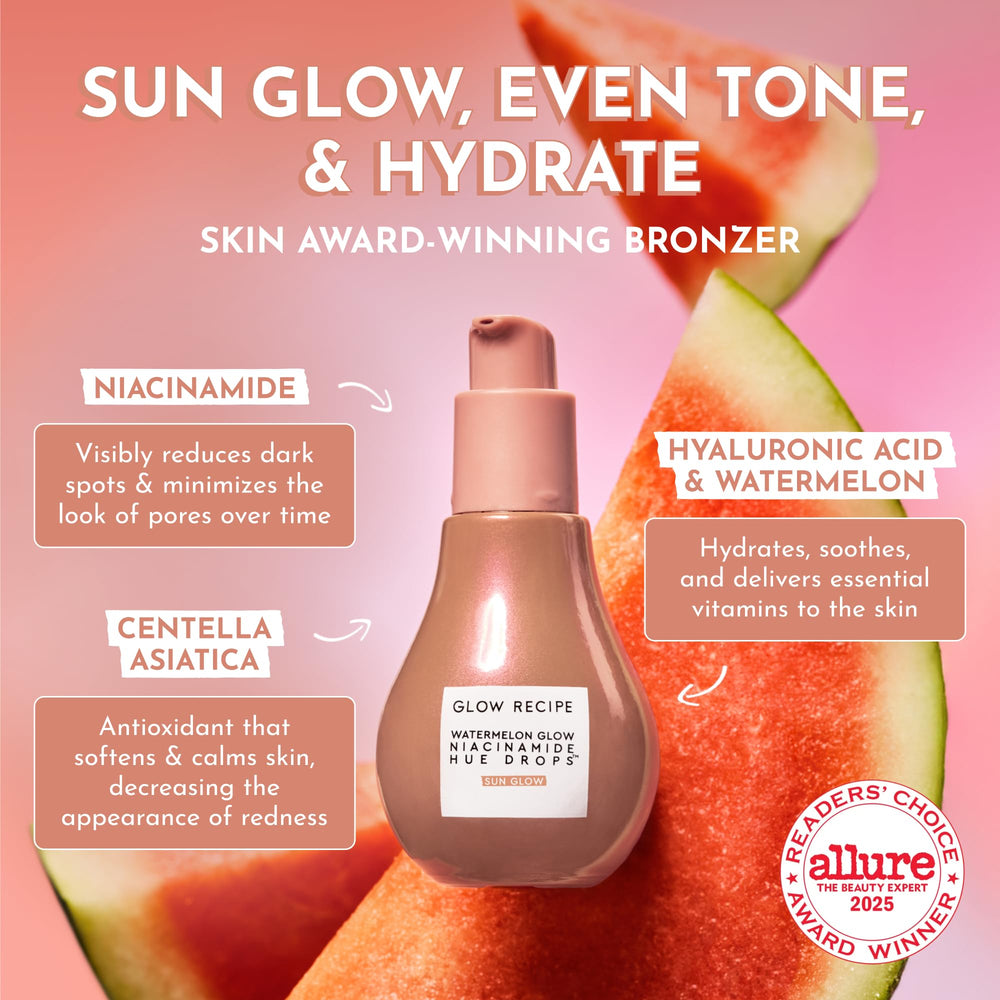 Glow Recipe Hue Drops highlighter-spot creates targeted radiance on cheekbones.