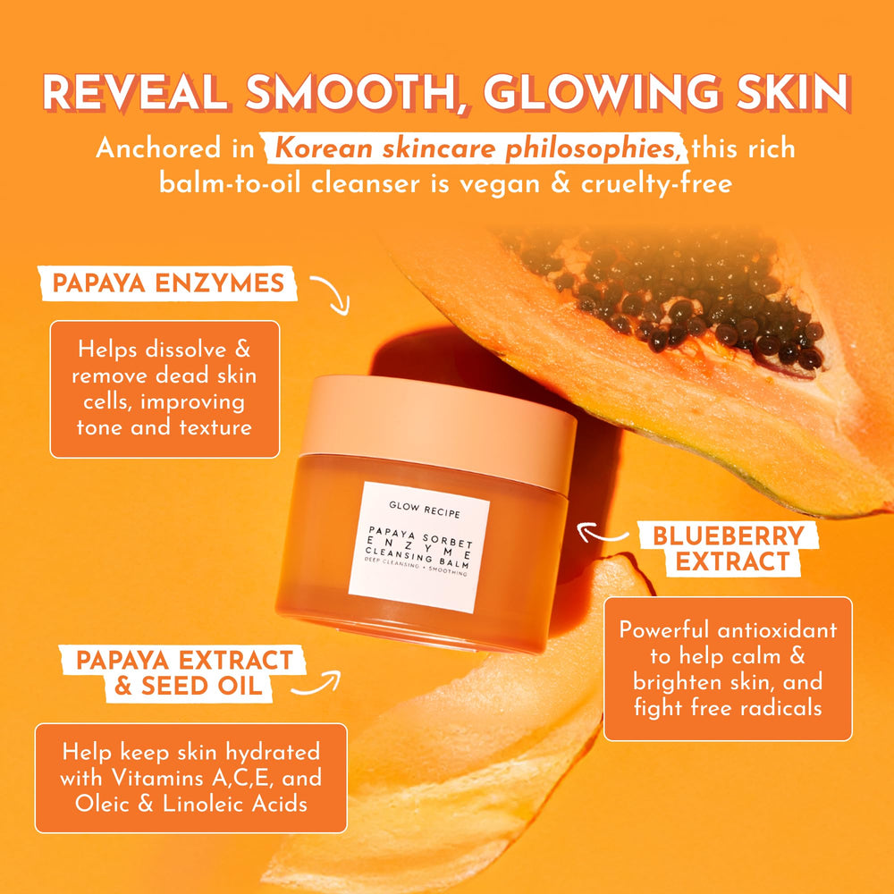 Glow Recipe Papaya Enzyme Cleansing Balm massaged on dry skin for cleansing