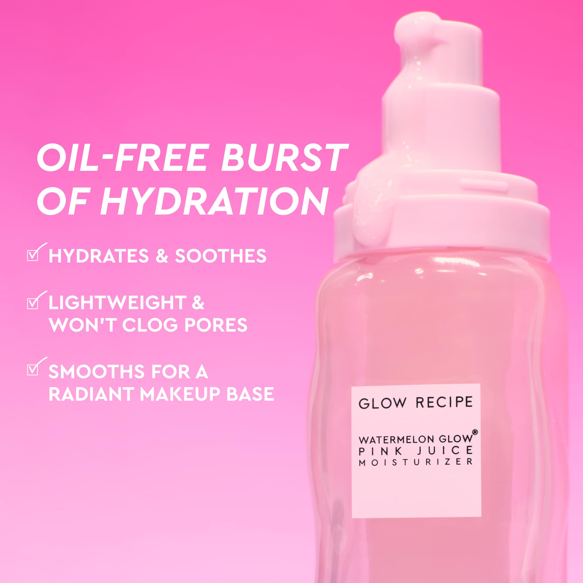 Glow Recipe Pink Juice Water Gel texture closeup shows lightweight, non-greasy formula.