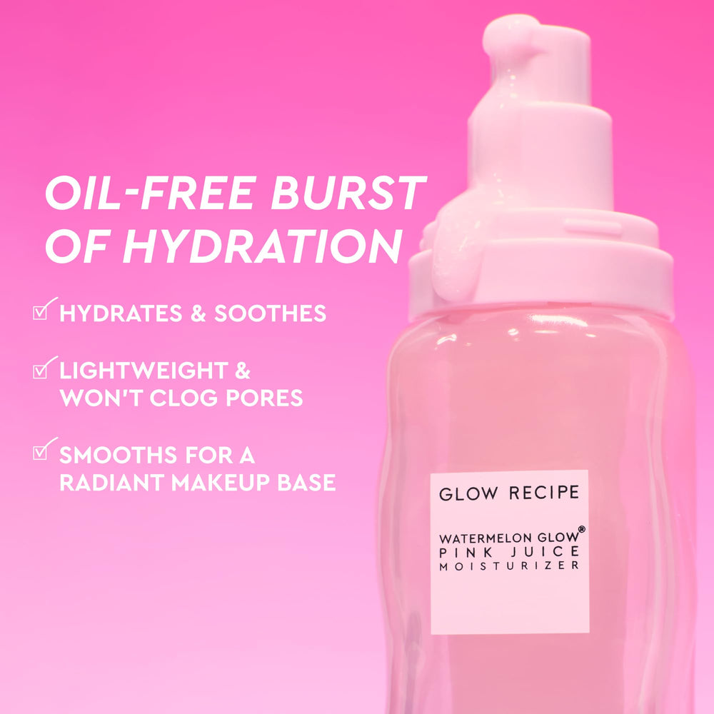 Glow Recipe Pink Juice Water Gel texture closeup shows lightweight, non-greasy formula.
