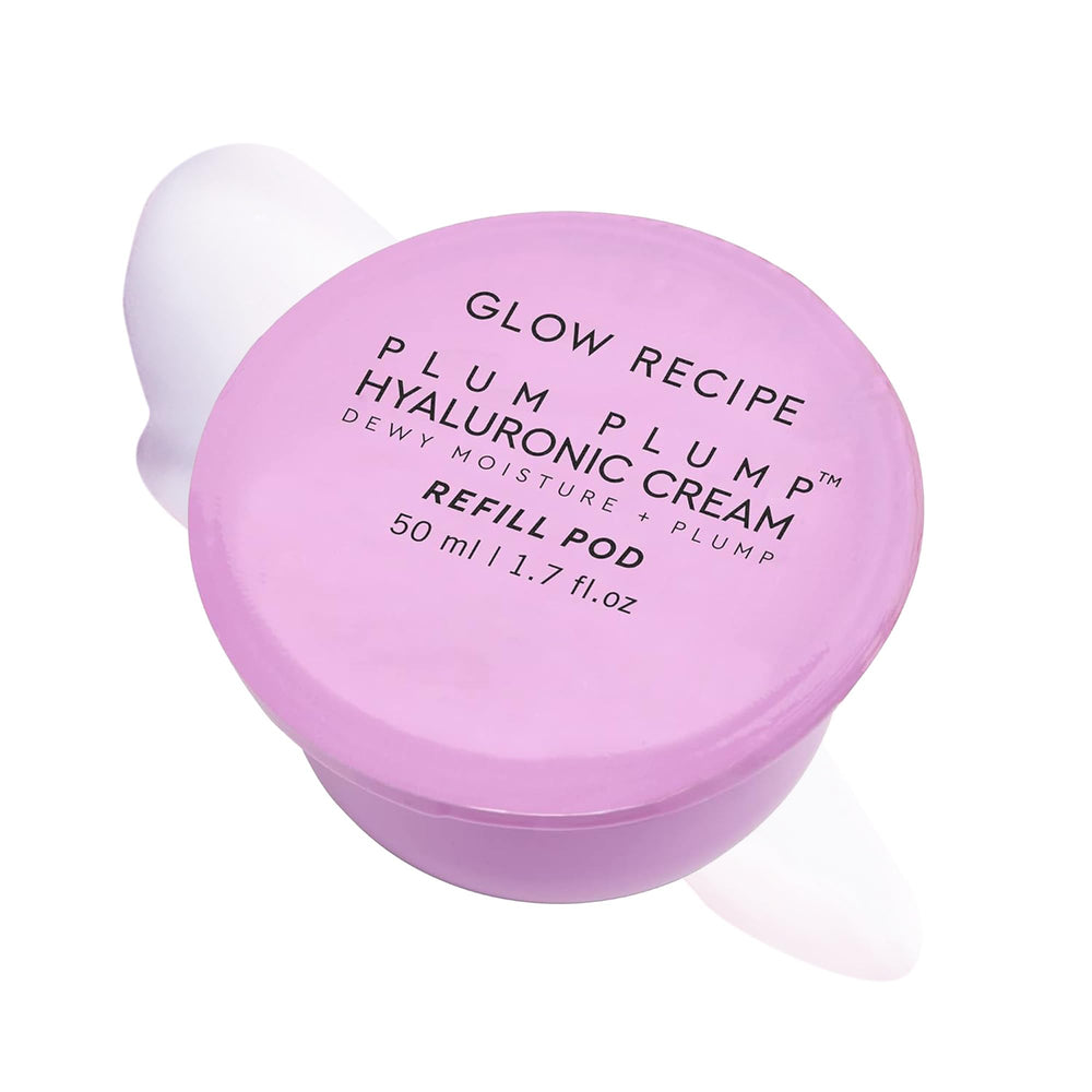 Glow Recipe Plum Plump refillable jar showing gel-cream texture for daily hydration