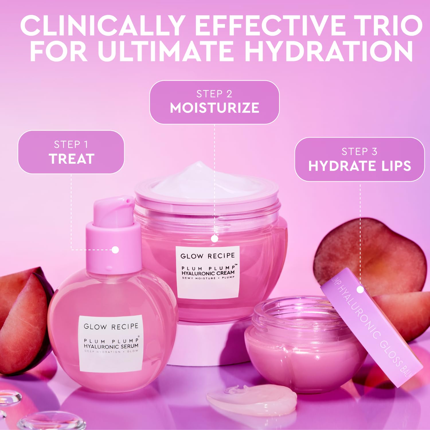 Glow Recipe Plum Plump Serum applied to damp skin for layered hydration