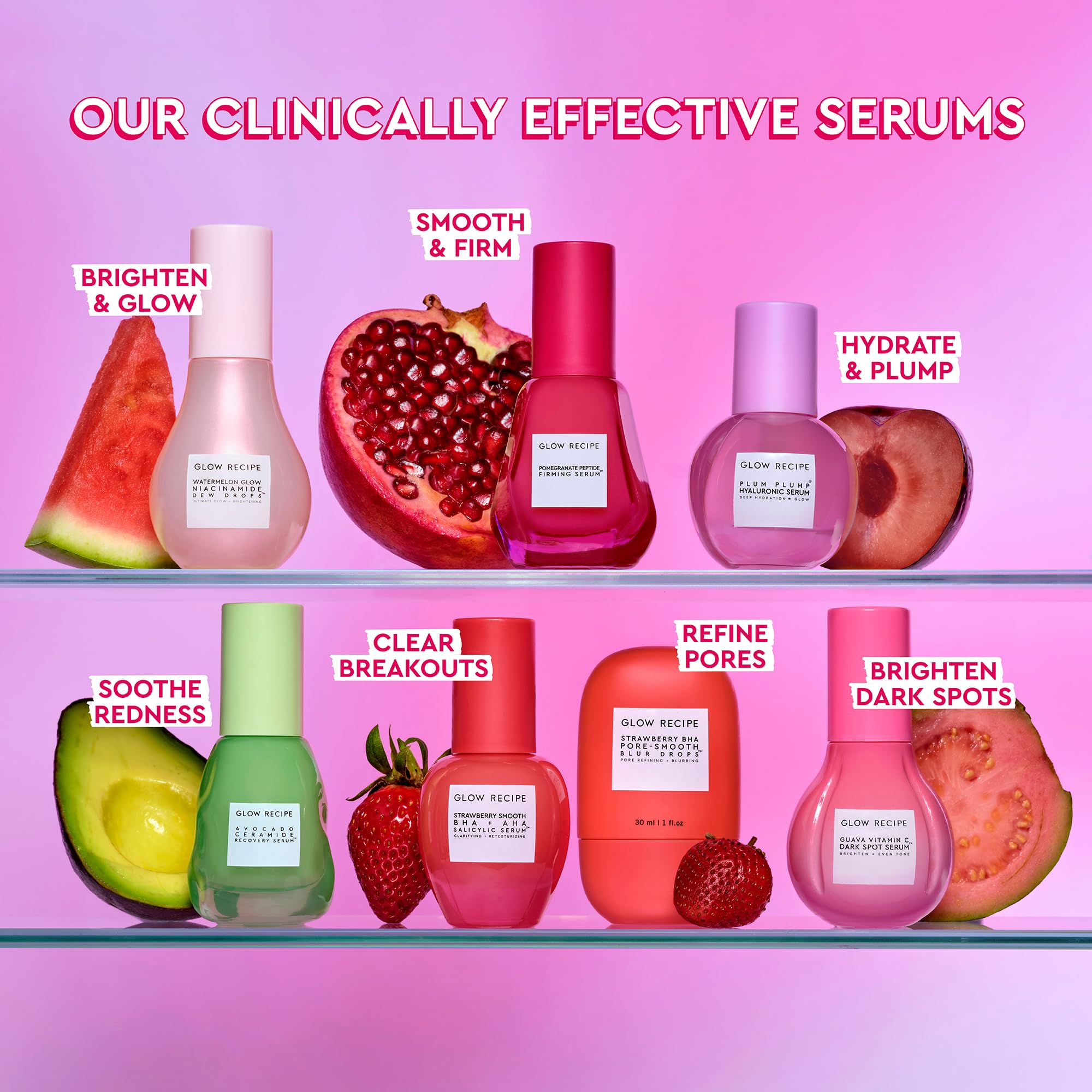 Glow Recipe Plum Plump Serum on bathroom shelf suggests daily use