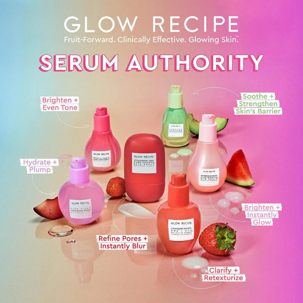 Glow Recipe Strawberry Smoothing Serum packaging box on display