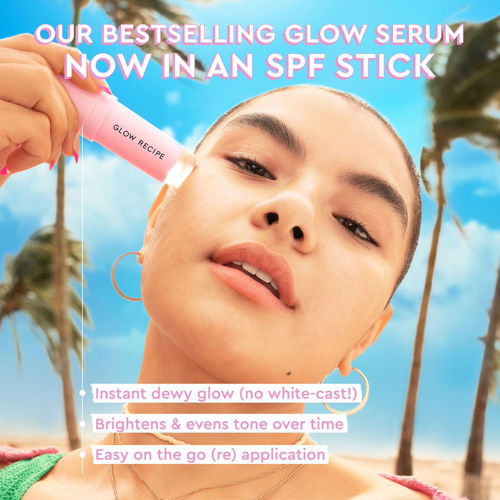 Roll-on sunscreen stick application for quick, mess-free coverage with Glow Recipe.