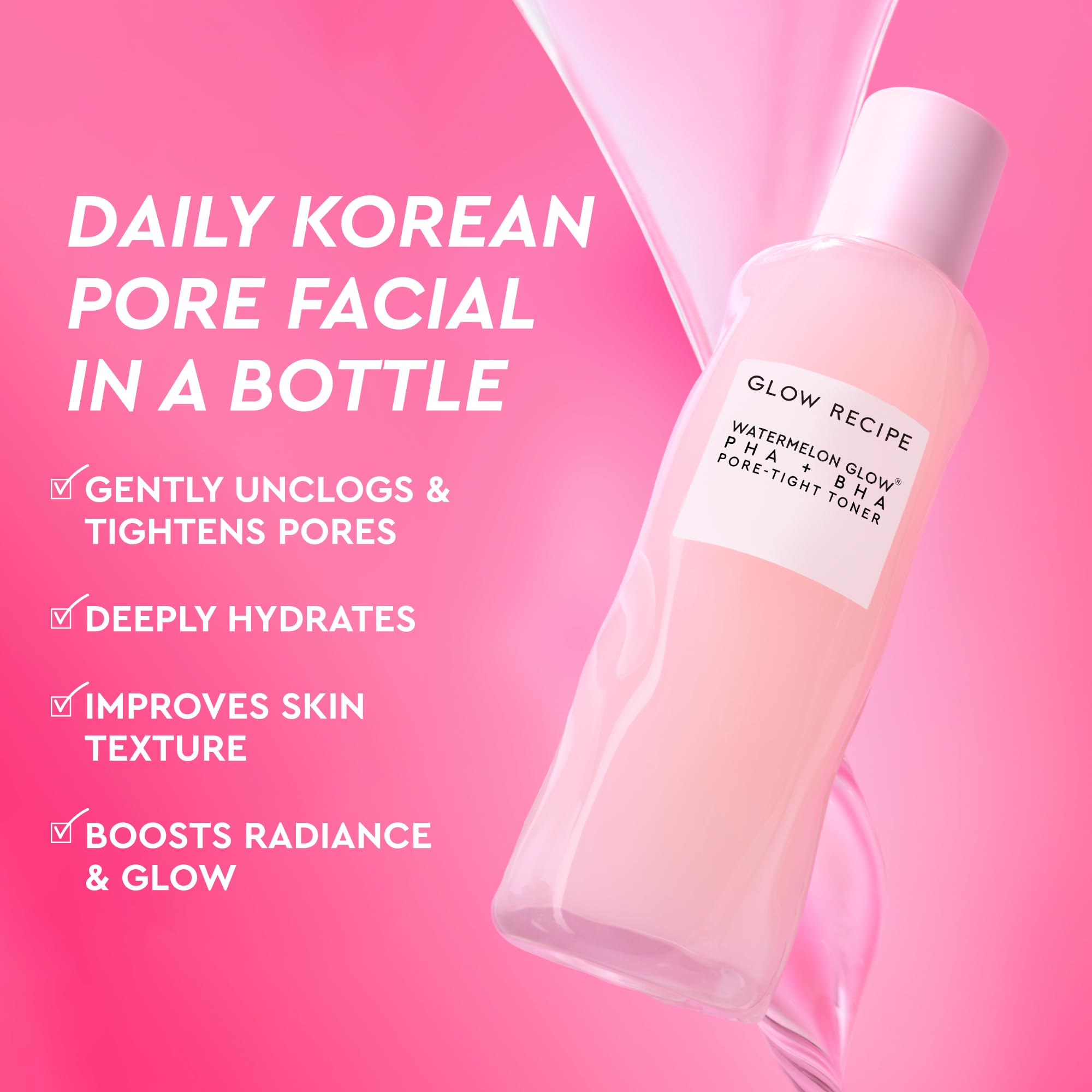 Glow Recipe PHA + BHA toner with watermelon extract for lasting hydration.