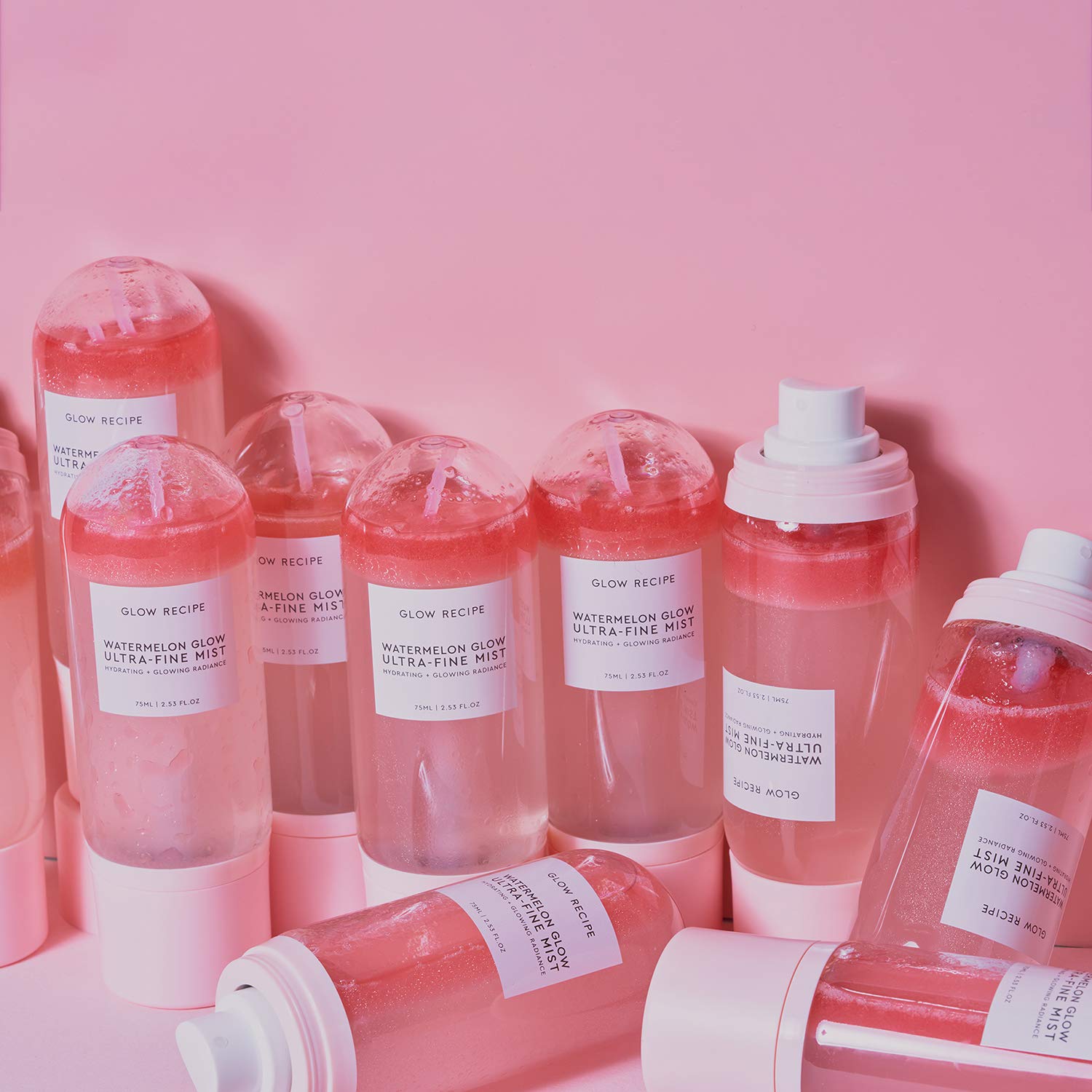 Daily routine use of Glow Recipe Watermelon Glow Facial Spray for a dewy finish.