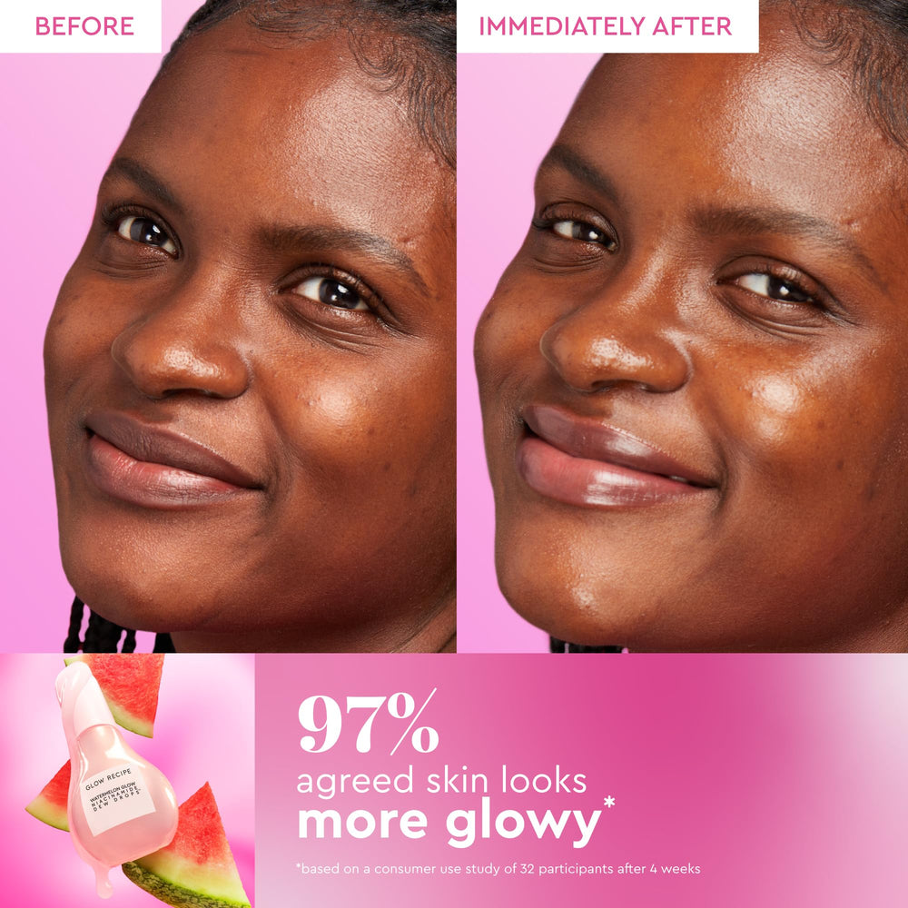 Glow Recipe Dew Drops texture close-up showing dewy, luminous finish