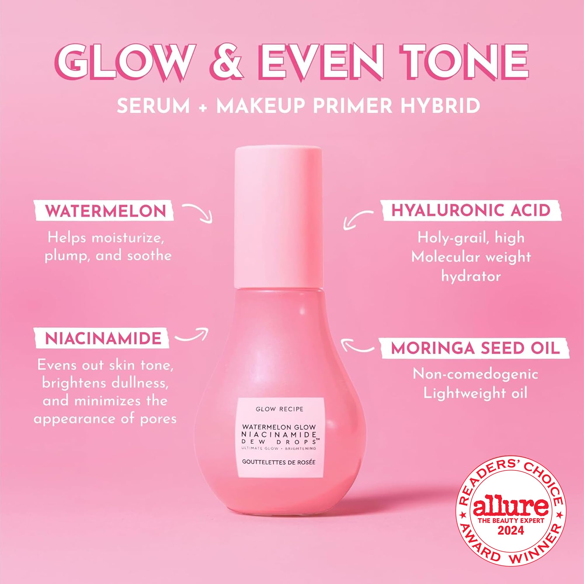 Glow Recipe Watermelon Niacinamide Dew Drops pump close-up for easy application