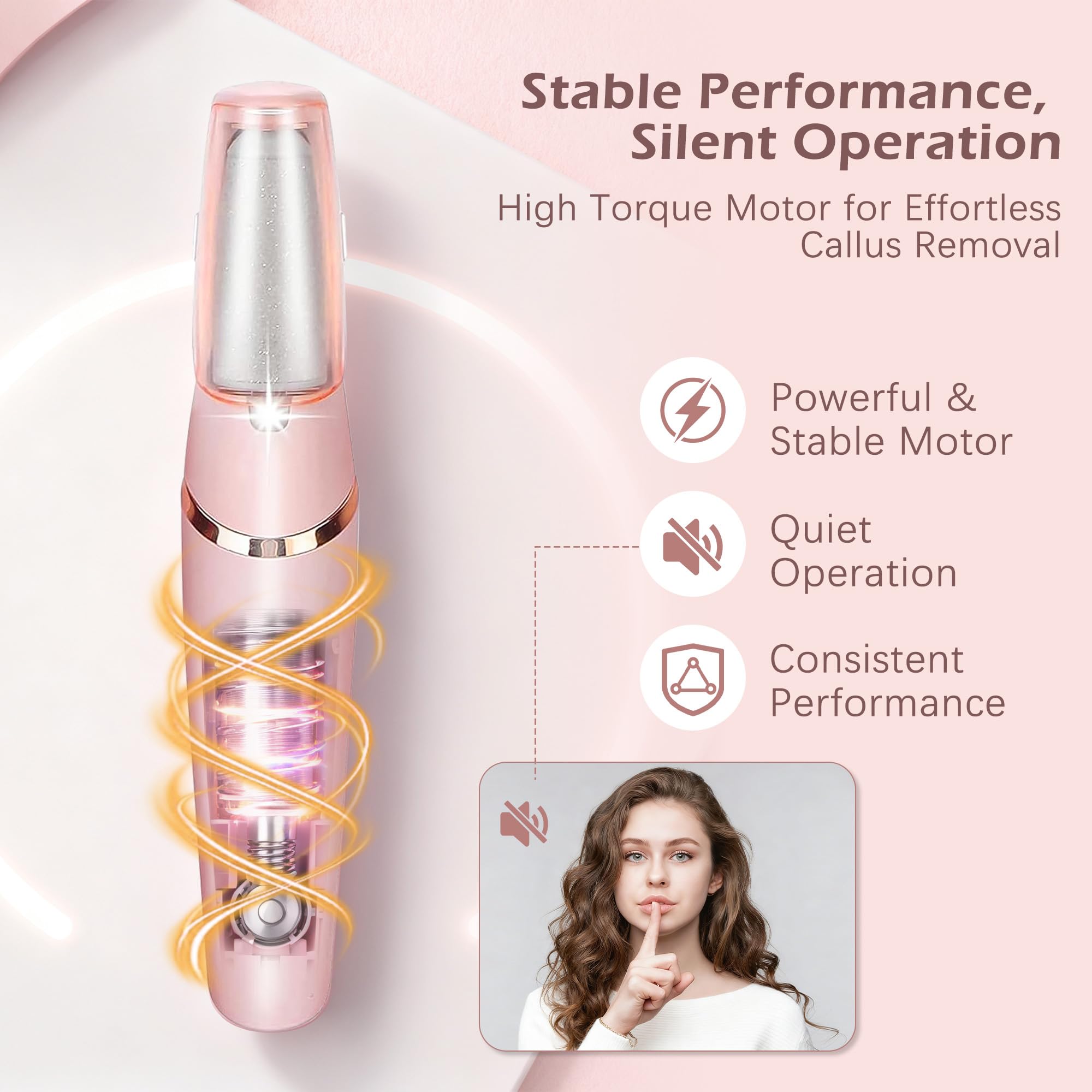 Glowelle 3-layer grinding head enables customizable callus removal and gentler results.
