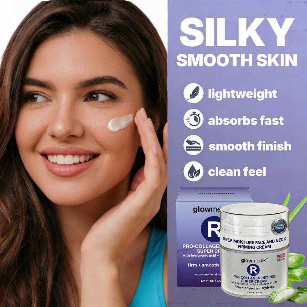 Glowmedik jar of cream close-up with rich moisturizing texture and glow.