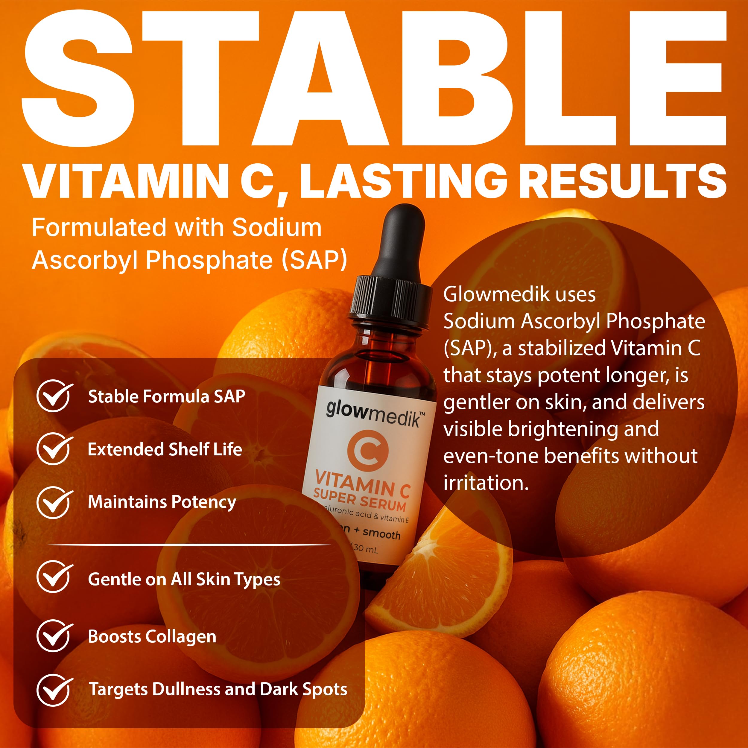 Close-up of GlowMedik serum texture highlighting quick absorption for daytime use.