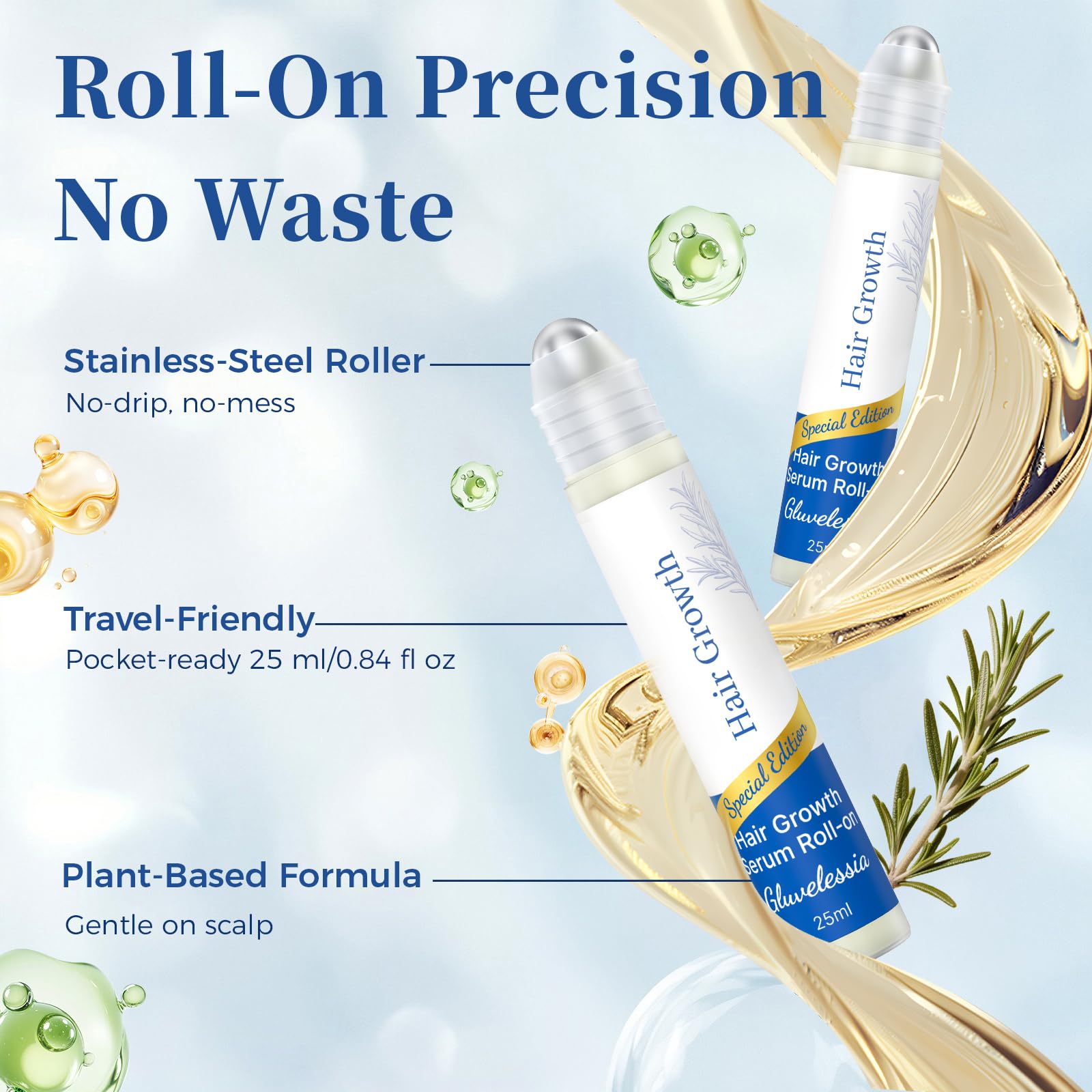 Gluvelessia serum key ingredients include saw palmetto, rosemary, and pea extract