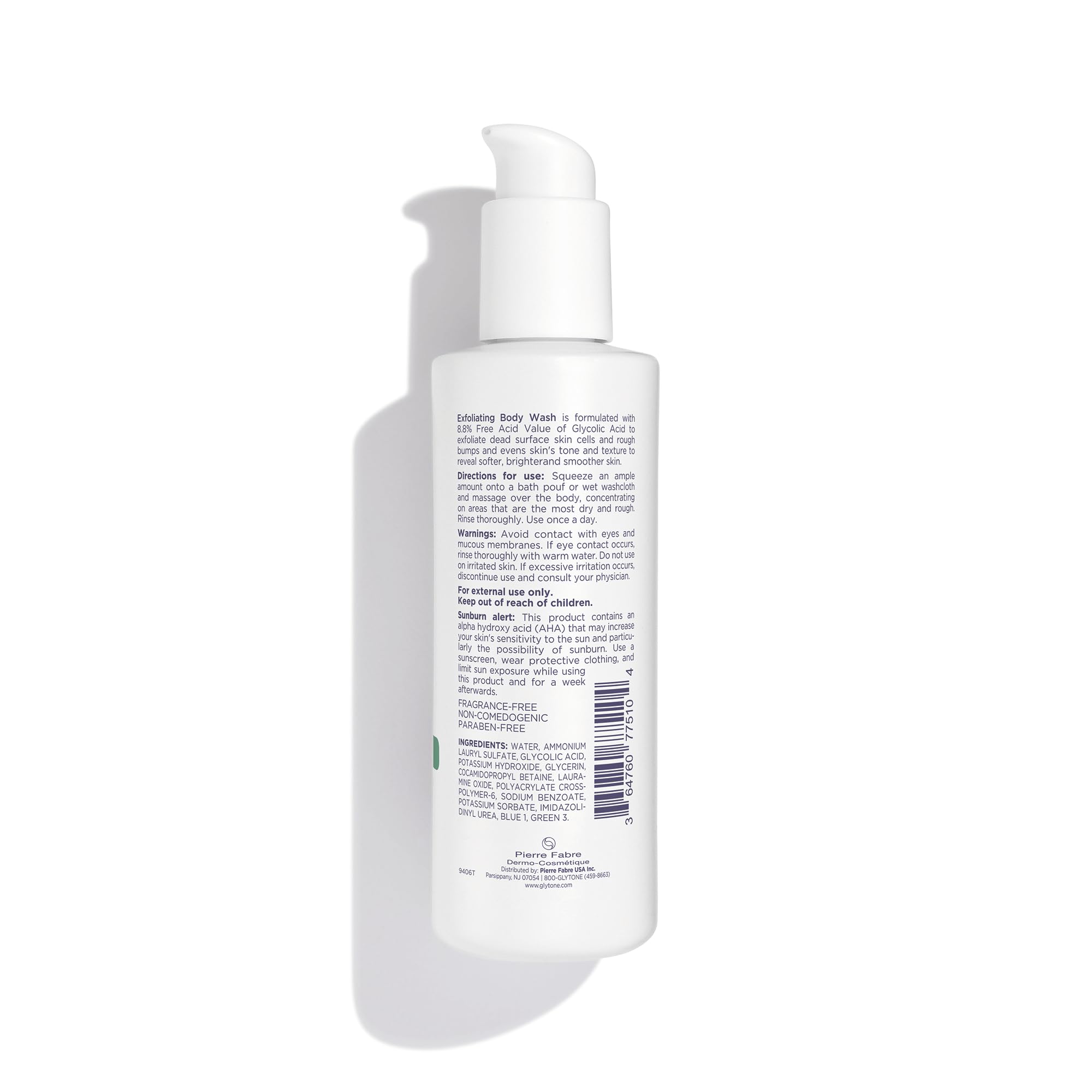 Pump top of Glytone bottle for easy daily use in the shower.