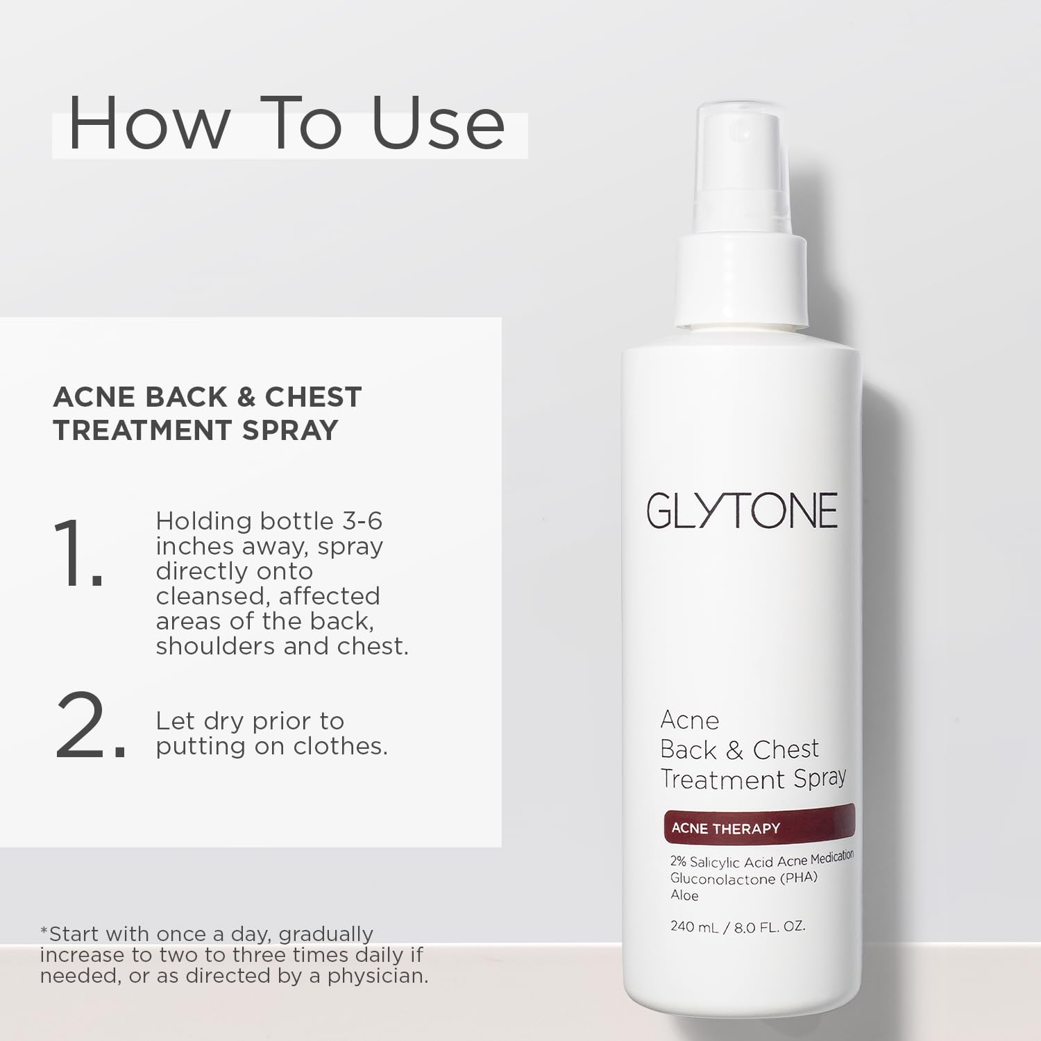 Glytone fragrance-free, fast-drying body spray leaves no stickiness