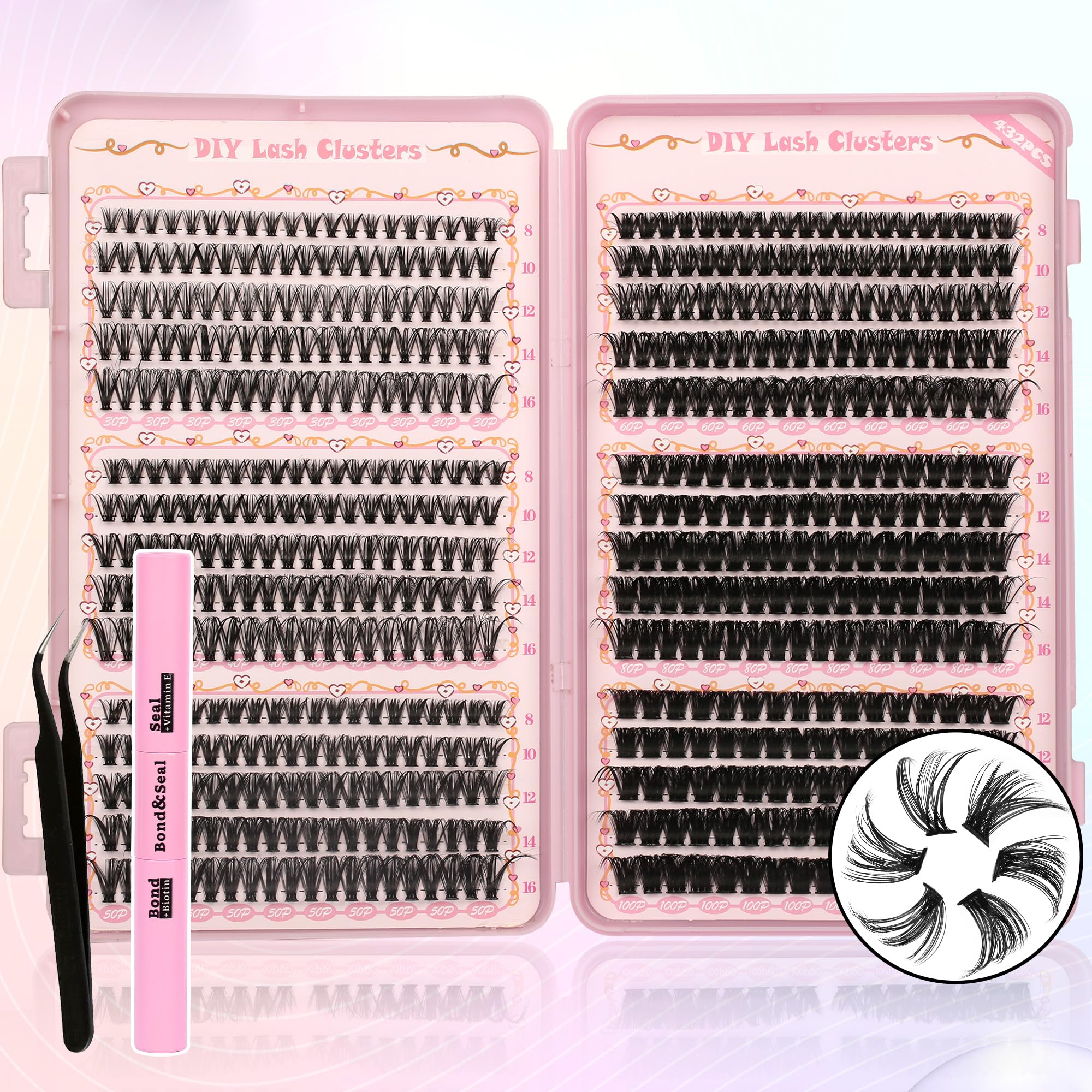 Gmagictobo Lash Clusters kit with 570 pieces for salon-style DIY lash extensions.