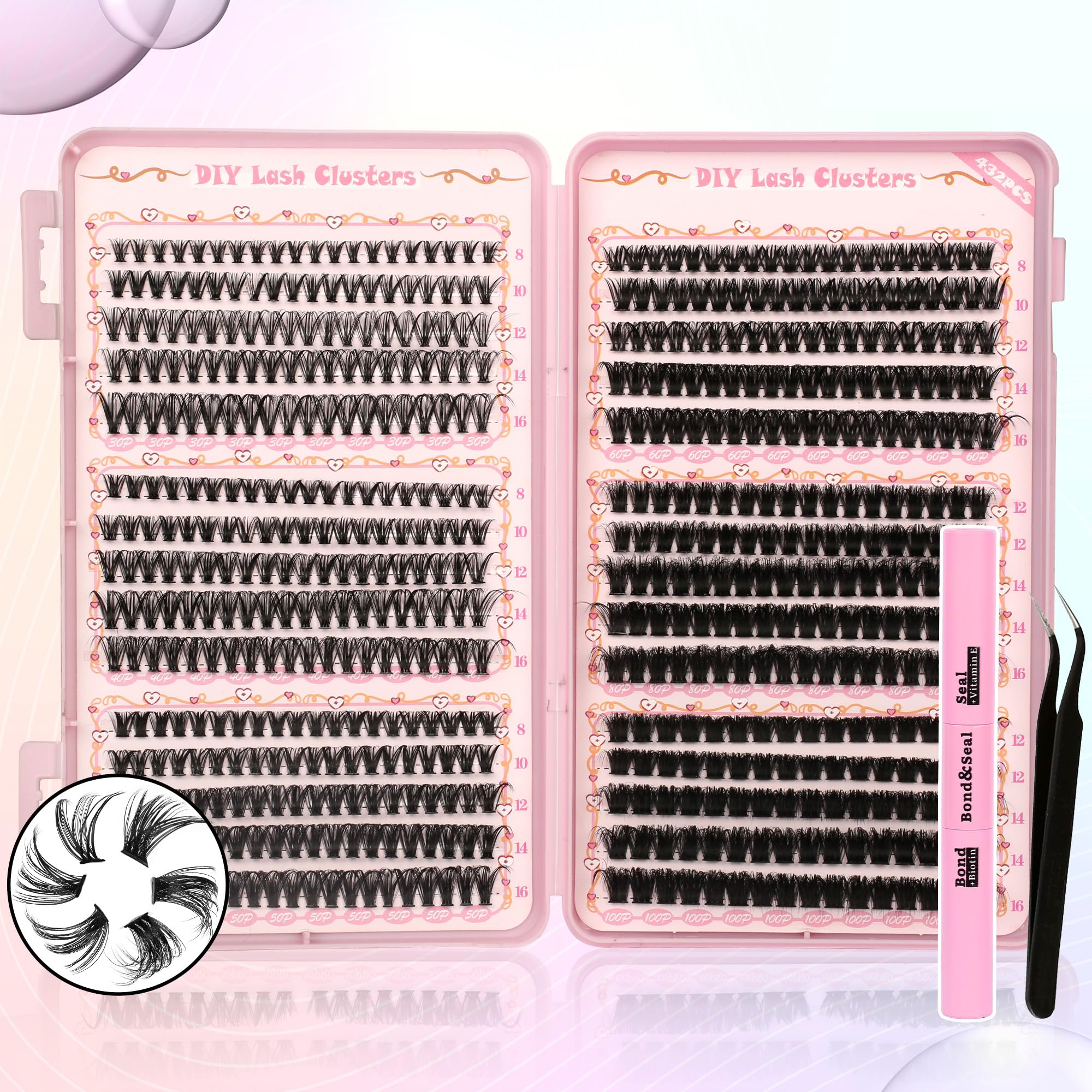 Gmagictobo lash clusters kit 570pcs for at-home volume lashes and customization.