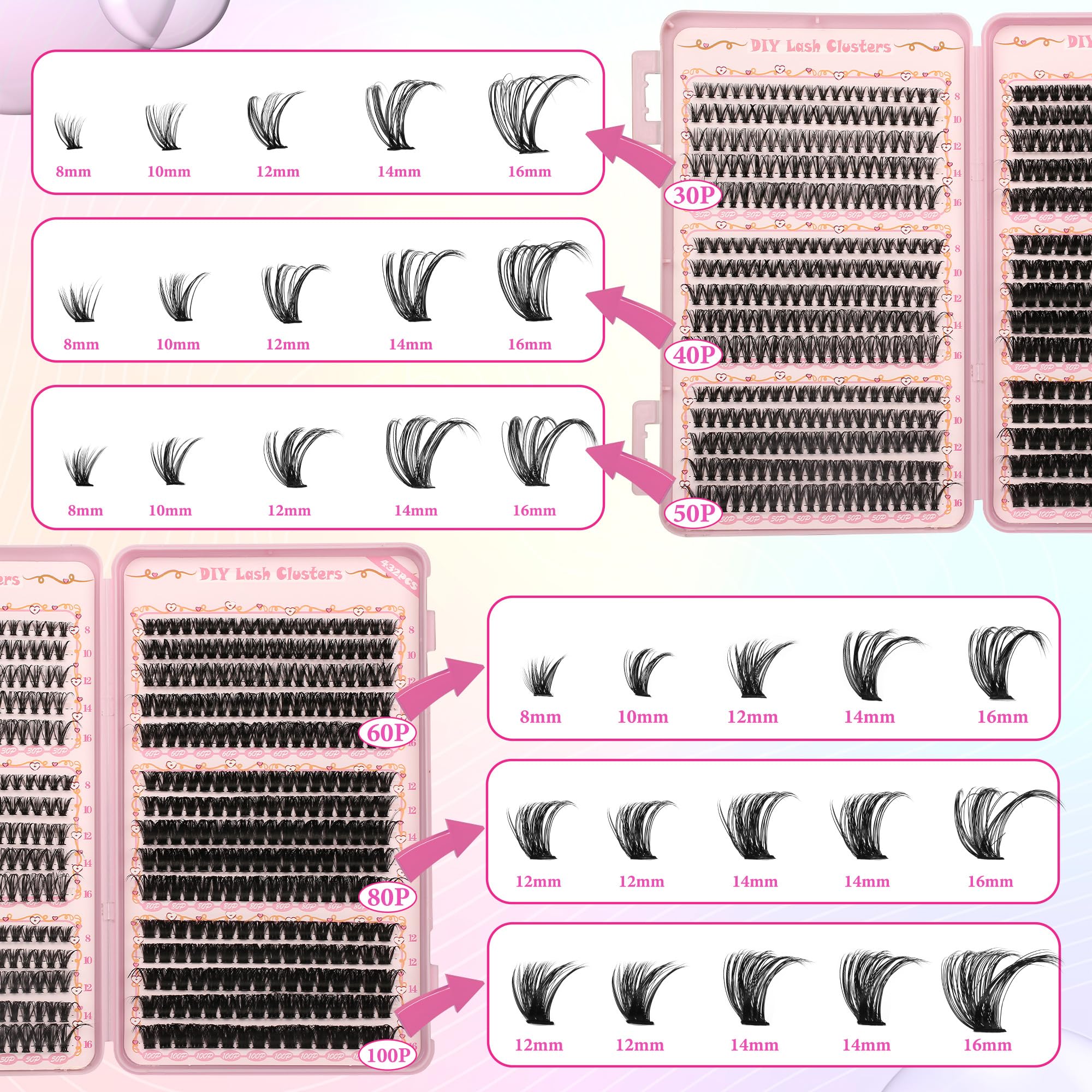 Gmagictobo varying lash cluster lengths and volumes for versatile looks.