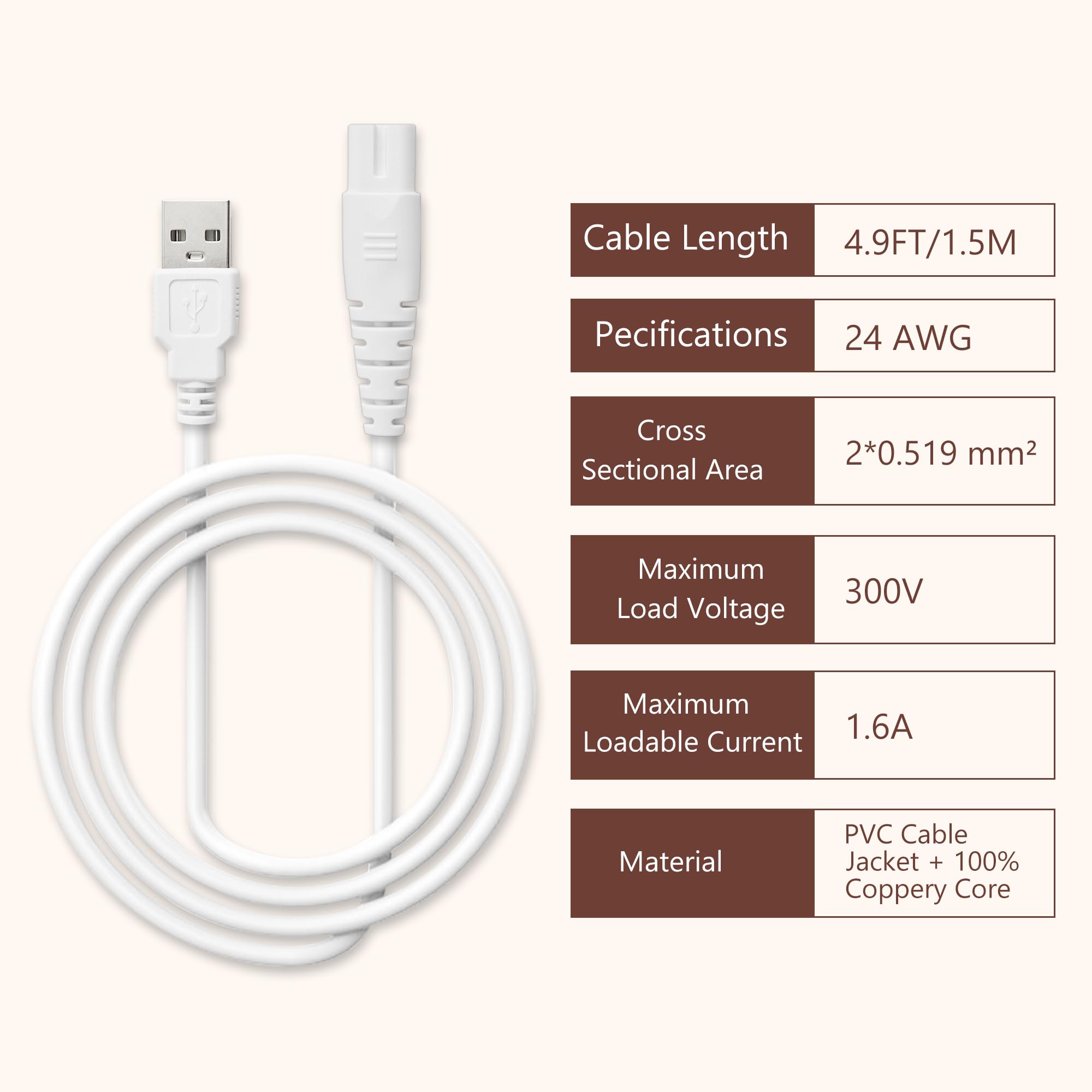 GnoTis 4.9 ft length charging cable, flexible setup during treatments.