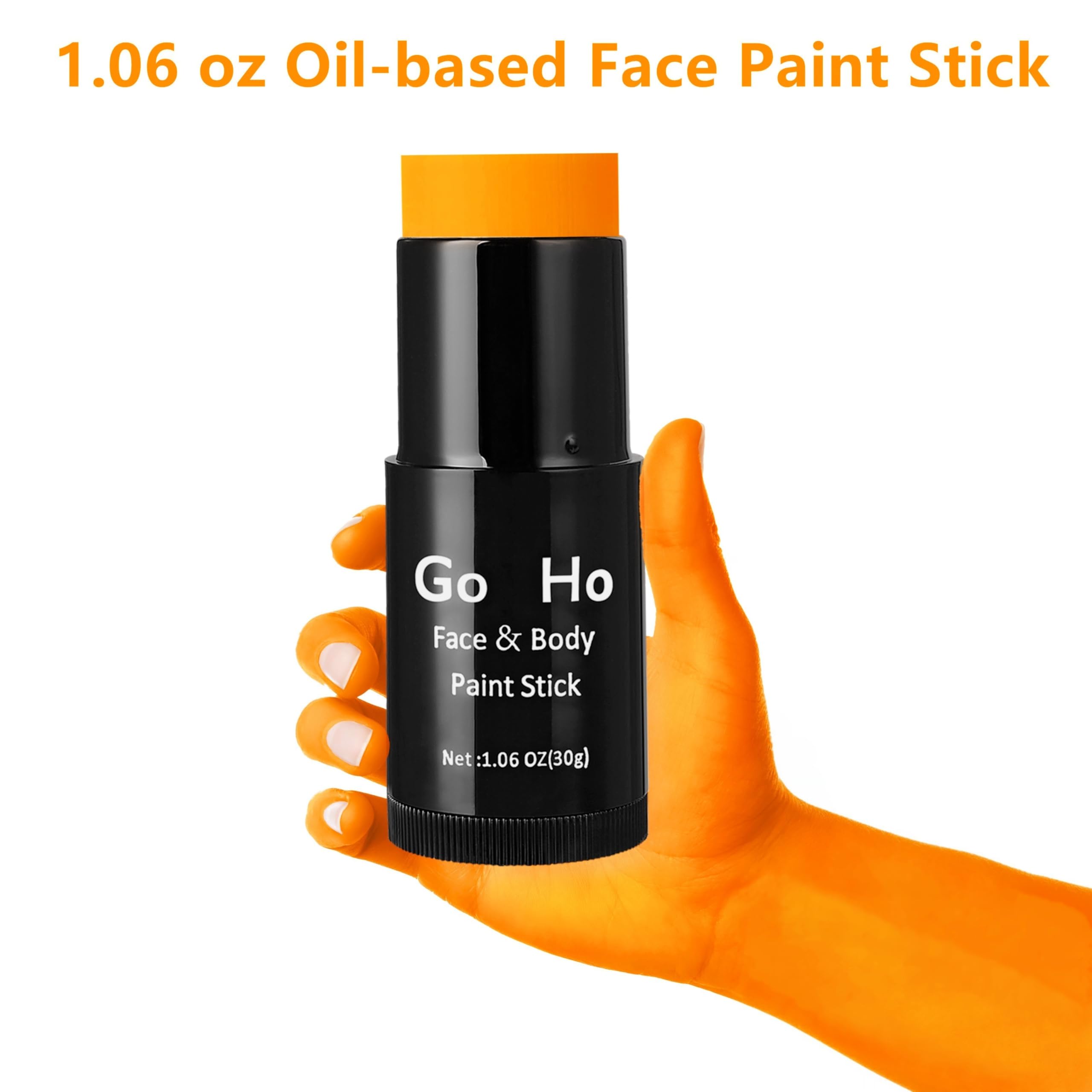 Go Ho Cream-Blendable Orange Face Paint Stick being applied for smooth blending