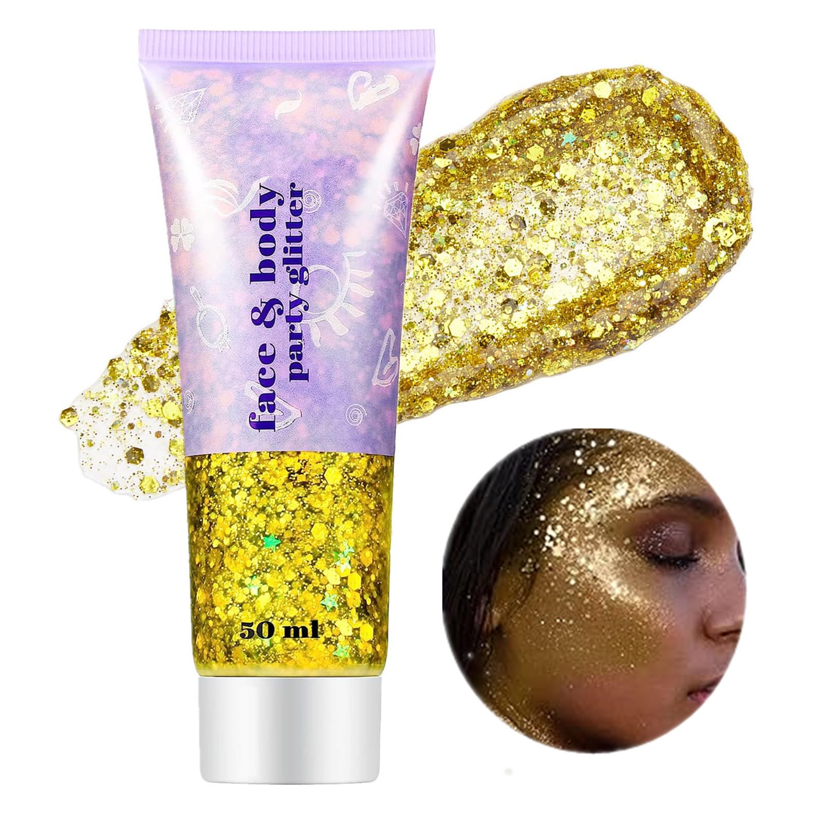 Go Ho Gold Face Body Glitter packaging highlights premium festival-ready shimmer.