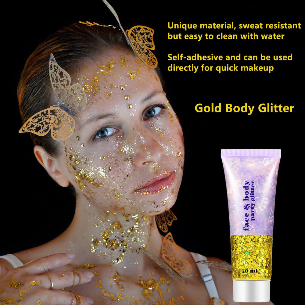 Go Ho Gold Glitter swatch shows holographic effect for bold eye or lip looks.