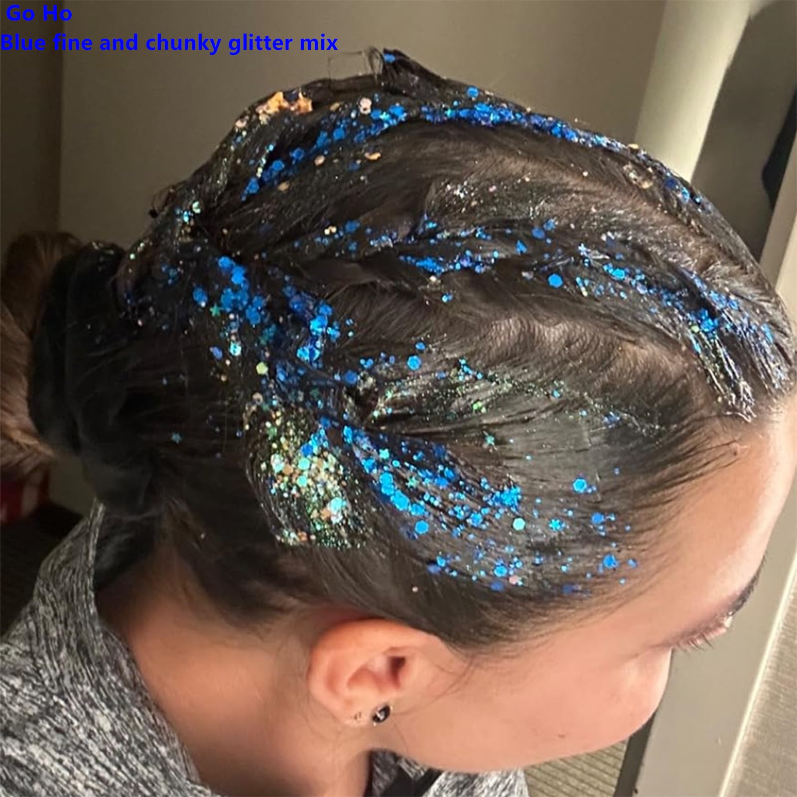 Go Ho Holographic glitter on skin delivering vivid light reflection.