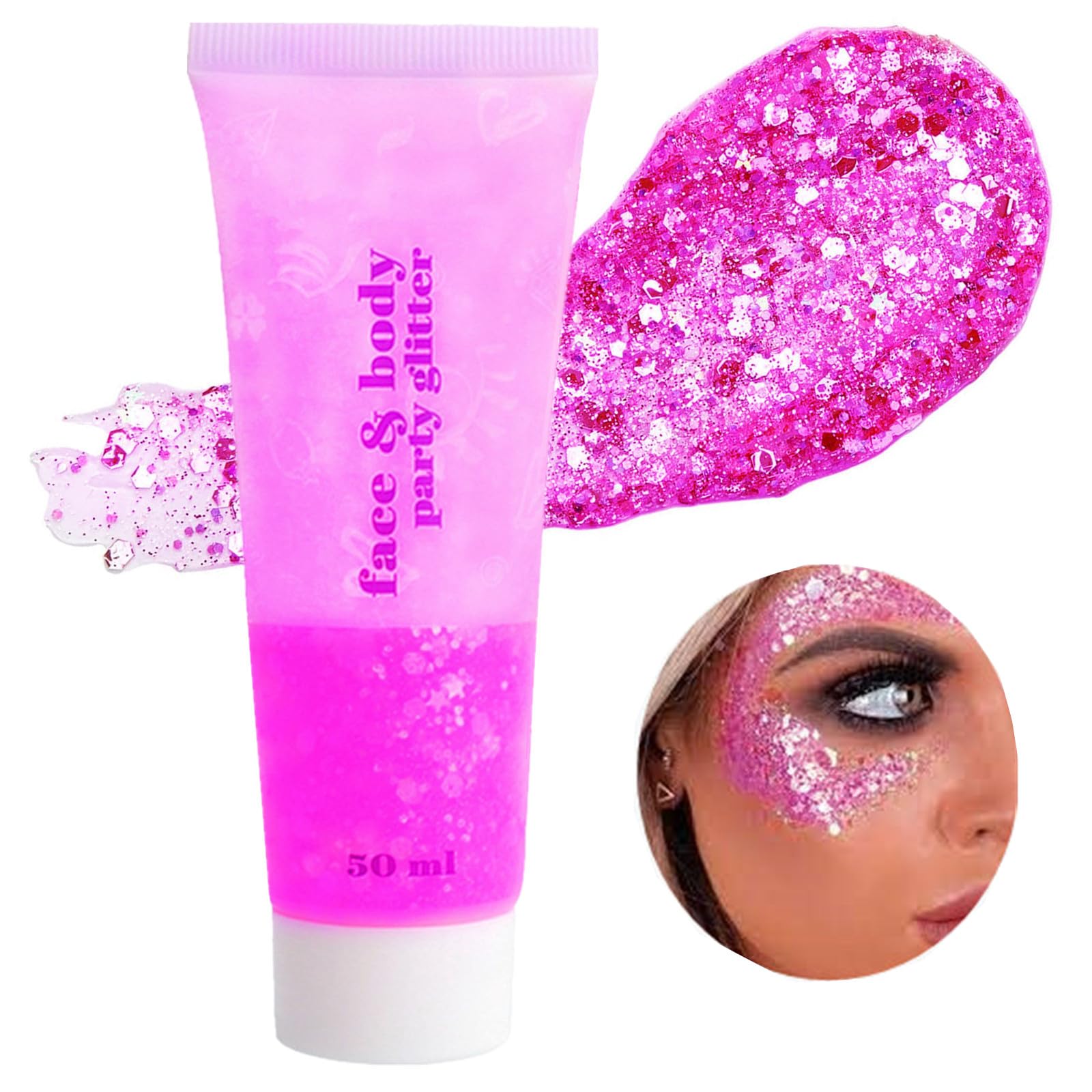 Go Ho Hot Pink Glitter Gel adds face and body glow with holographic sparkle.
