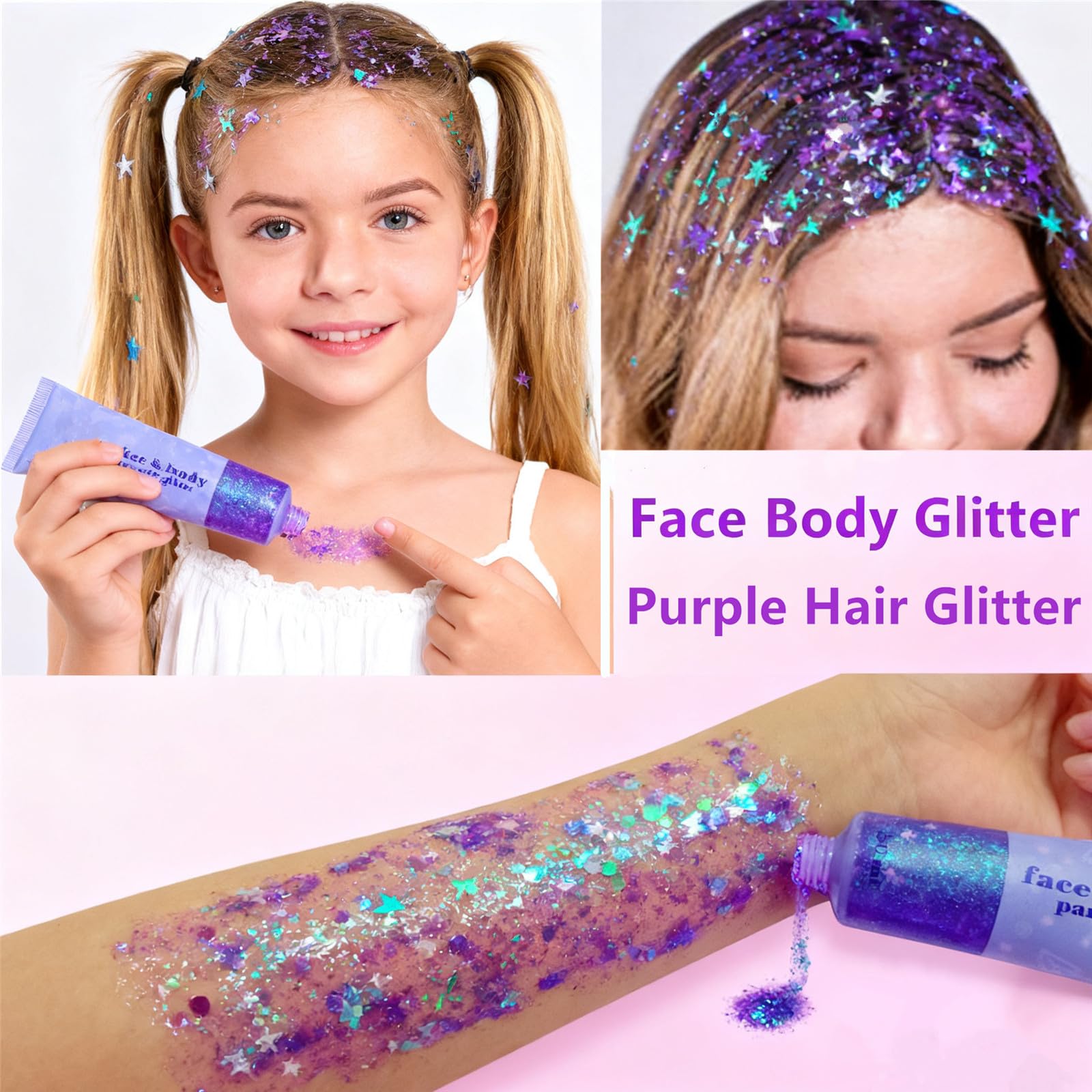 Go Ho Mardi Gras glitter enhances party outfits with bold, sparkling purple accents