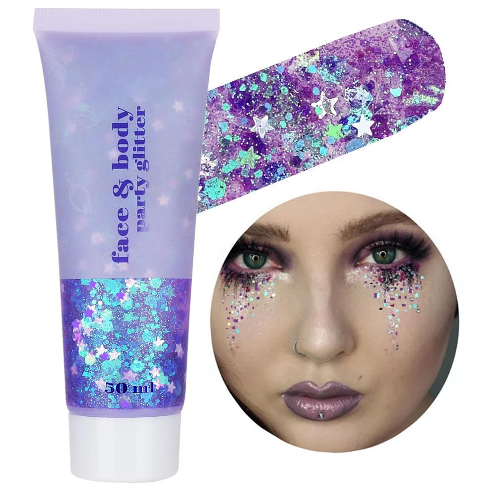 Go Ho Mermaid Purple Face Body Glitter Gel highlights mermaid hues on skin for festivals