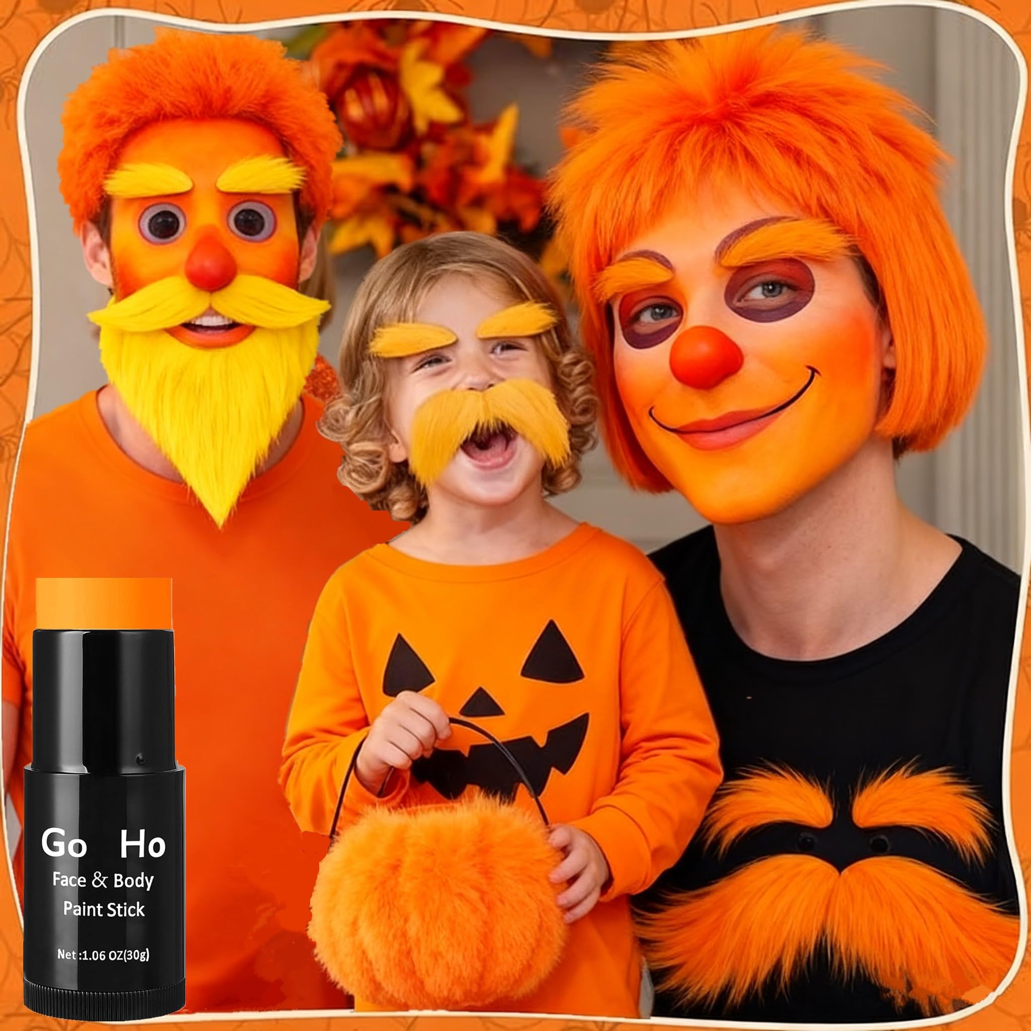 Go Ho Orange Face Paint Stick swatch showing waterproof coverage