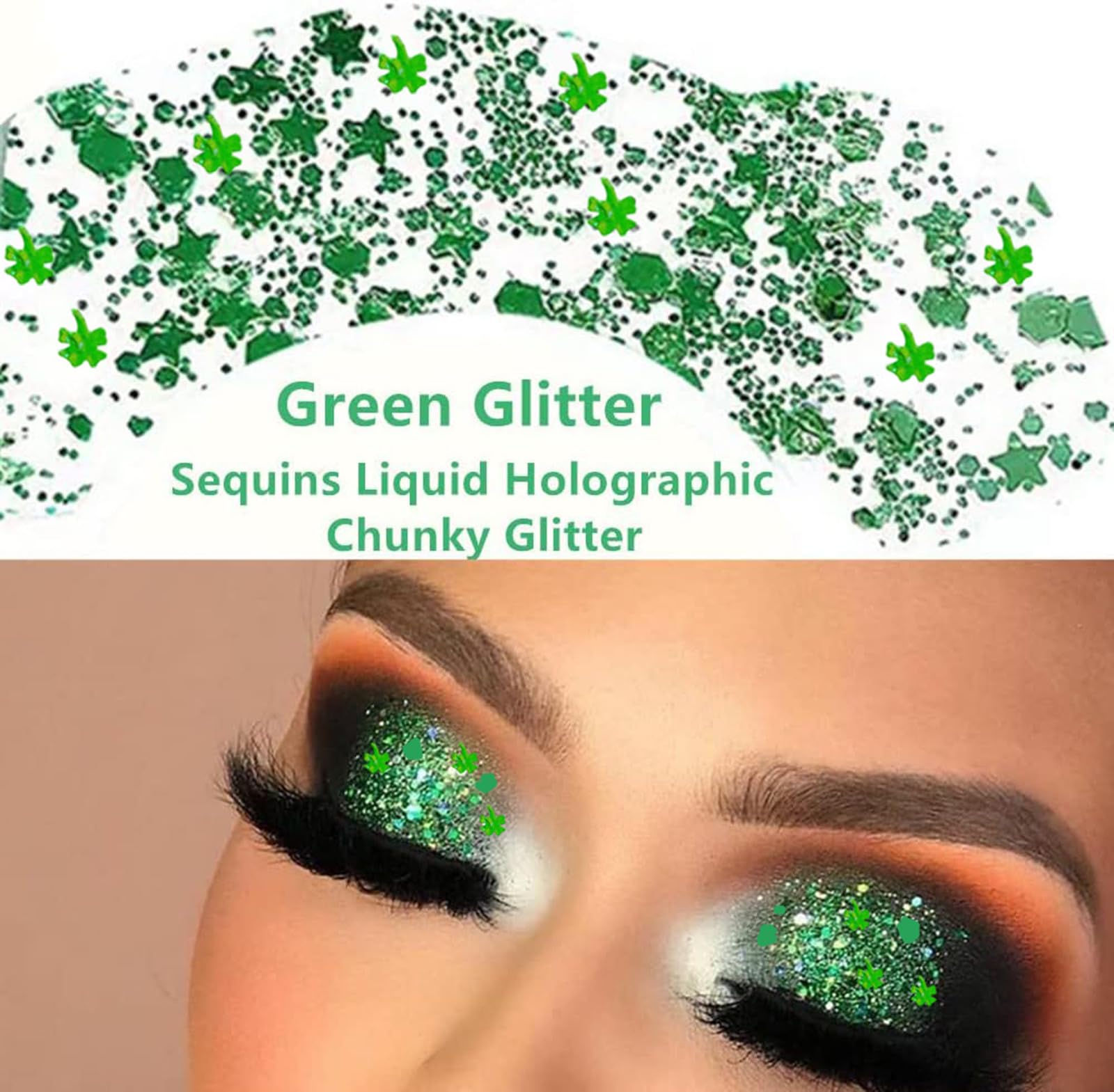 Go Ho Shamrock Glitter con motivos de cuatro hojas para looks festivos