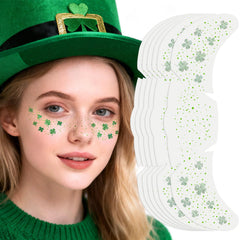 Go Ho Shamrock Glitter Freckles Face Tattoo with shimmering glitter for festive looks.