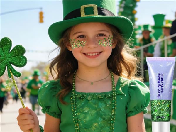 Go Ho Shamrock Glitter realza maquillaje y peinado temáticos