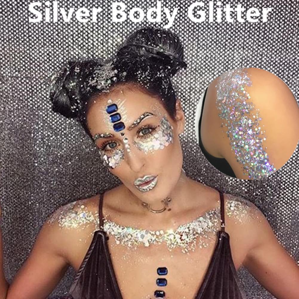 Go Ho Silver glitter in hair for bold party style.