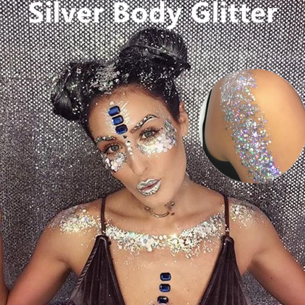 Go Ho Silver glitter in hair for bold party style.