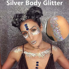 Go Ho Silver glitter in hair for bold party style.