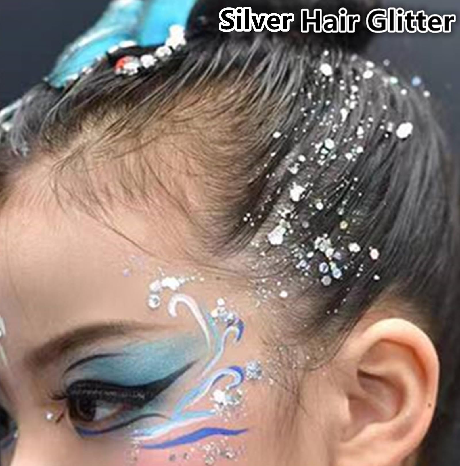 Go Ho Silver glitter on lips for metallic pop.