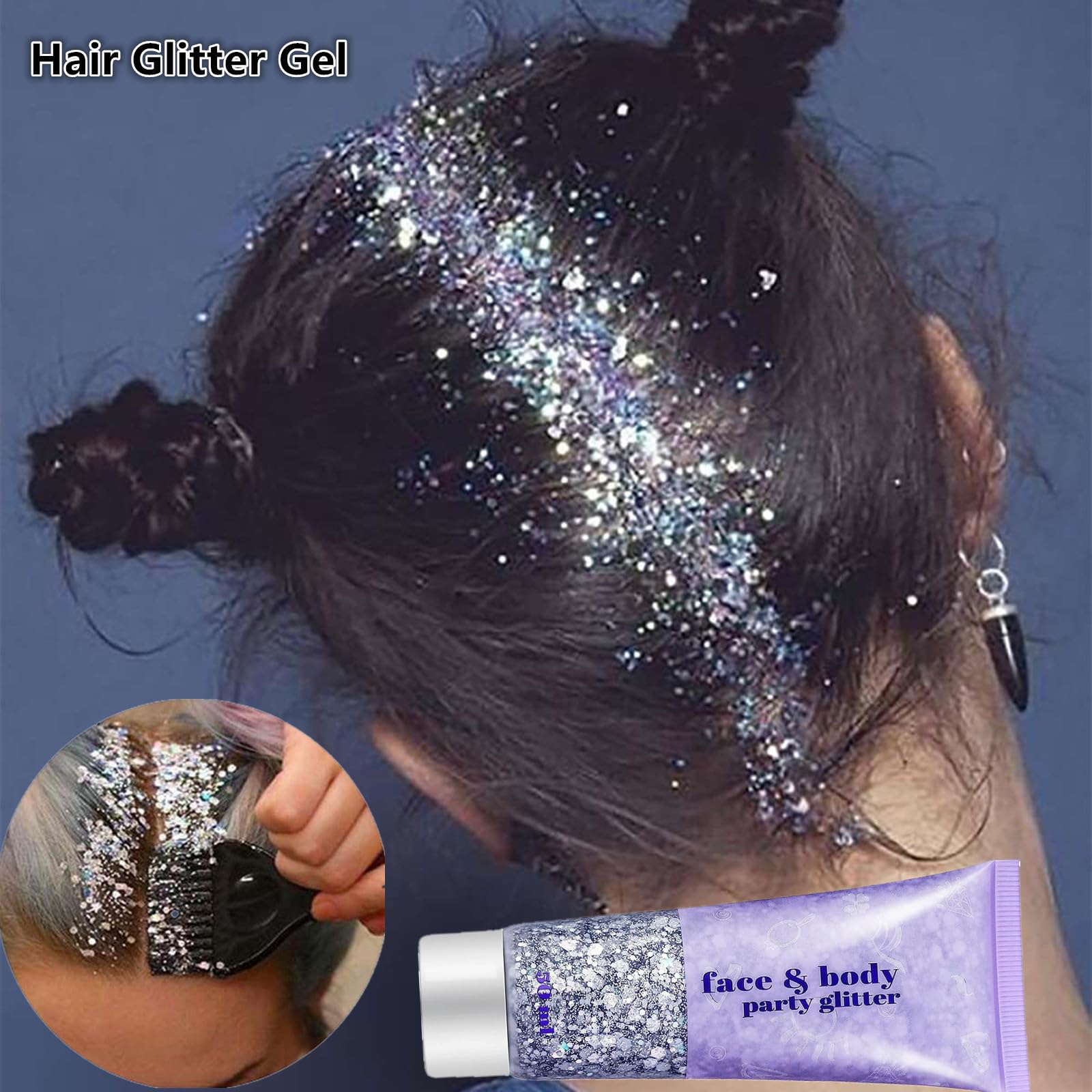 Go Ho Silver glitter on nails for reflective accents.