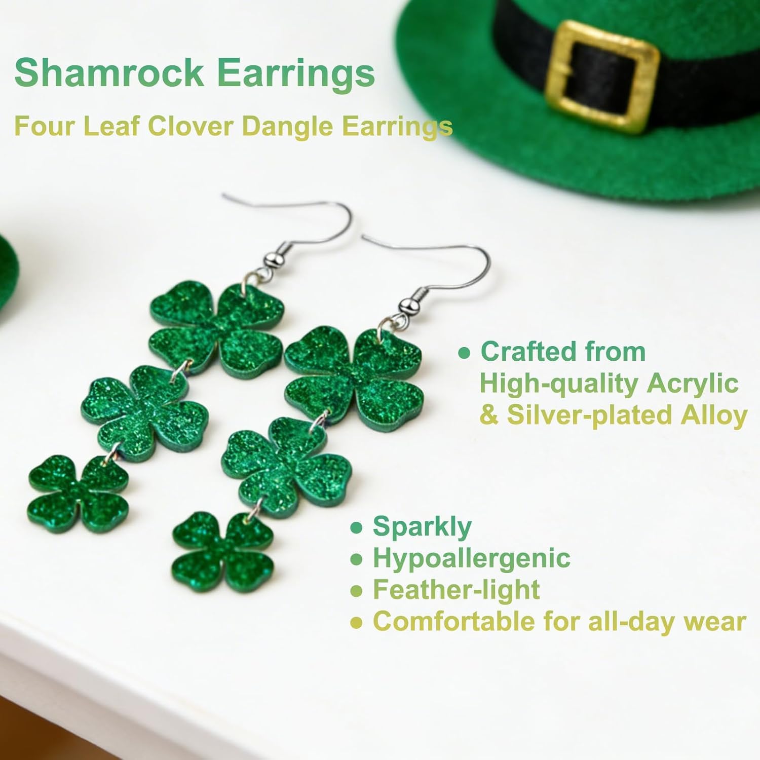Go Ho womens St Patrick's Day outfit with coordinated glitter.