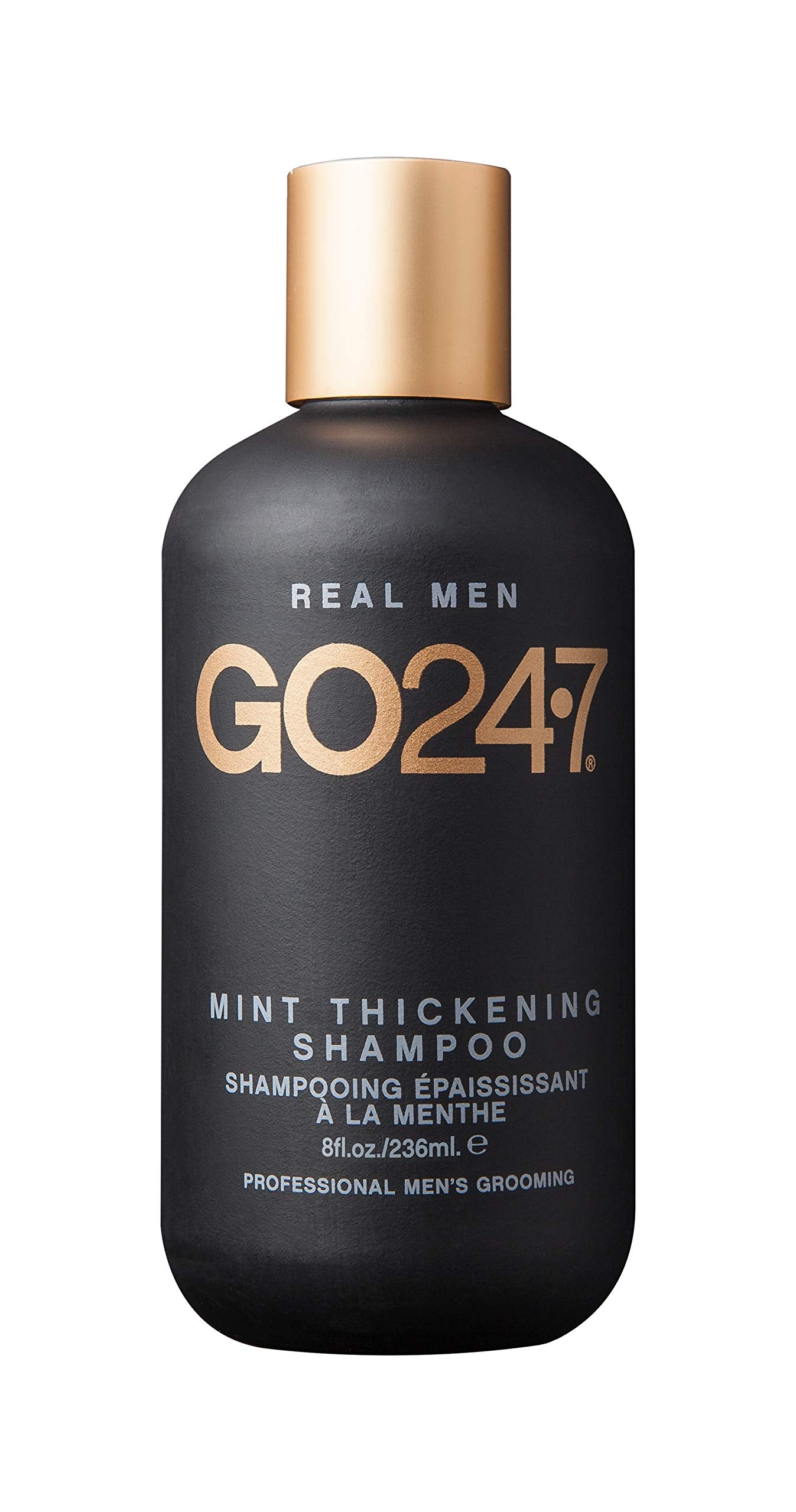 GO247 champu espesante de menta: botella lista para uso diario con sensacion refrescante.