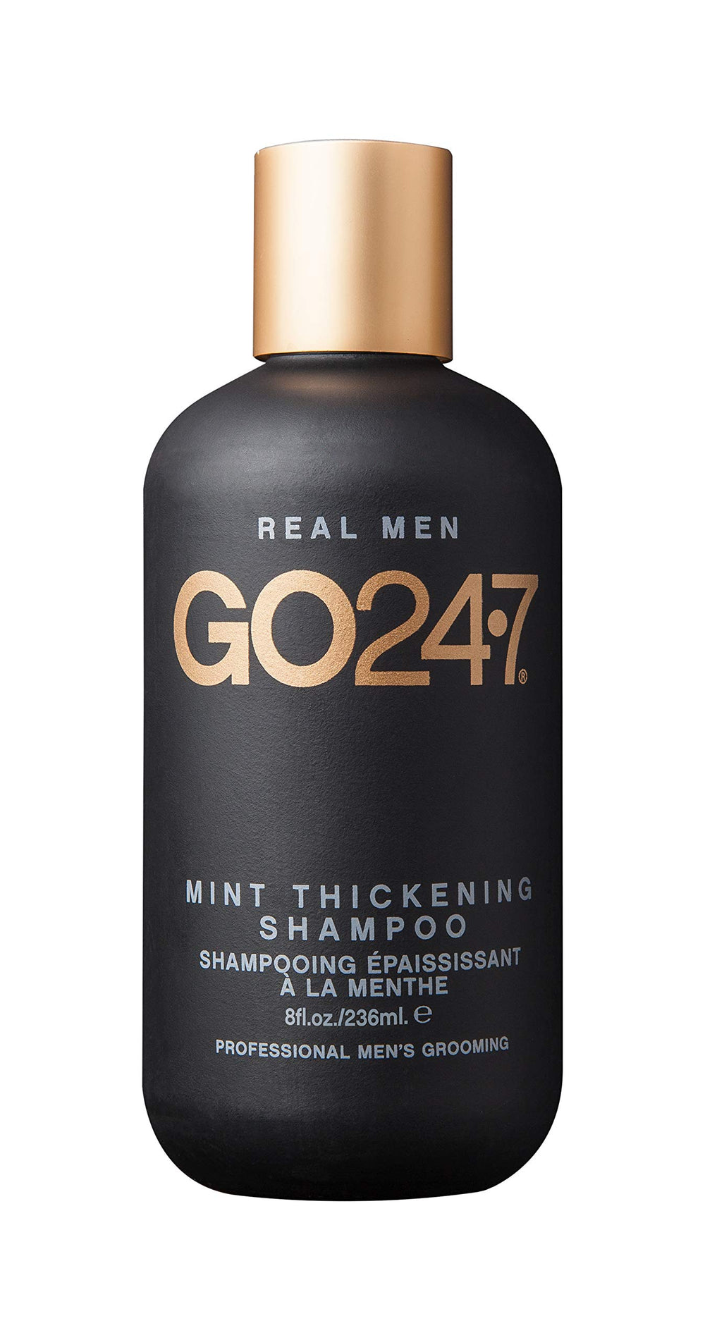 GO247 champu espesante de menta: botella lista para uso diario con sensacion refrescante.