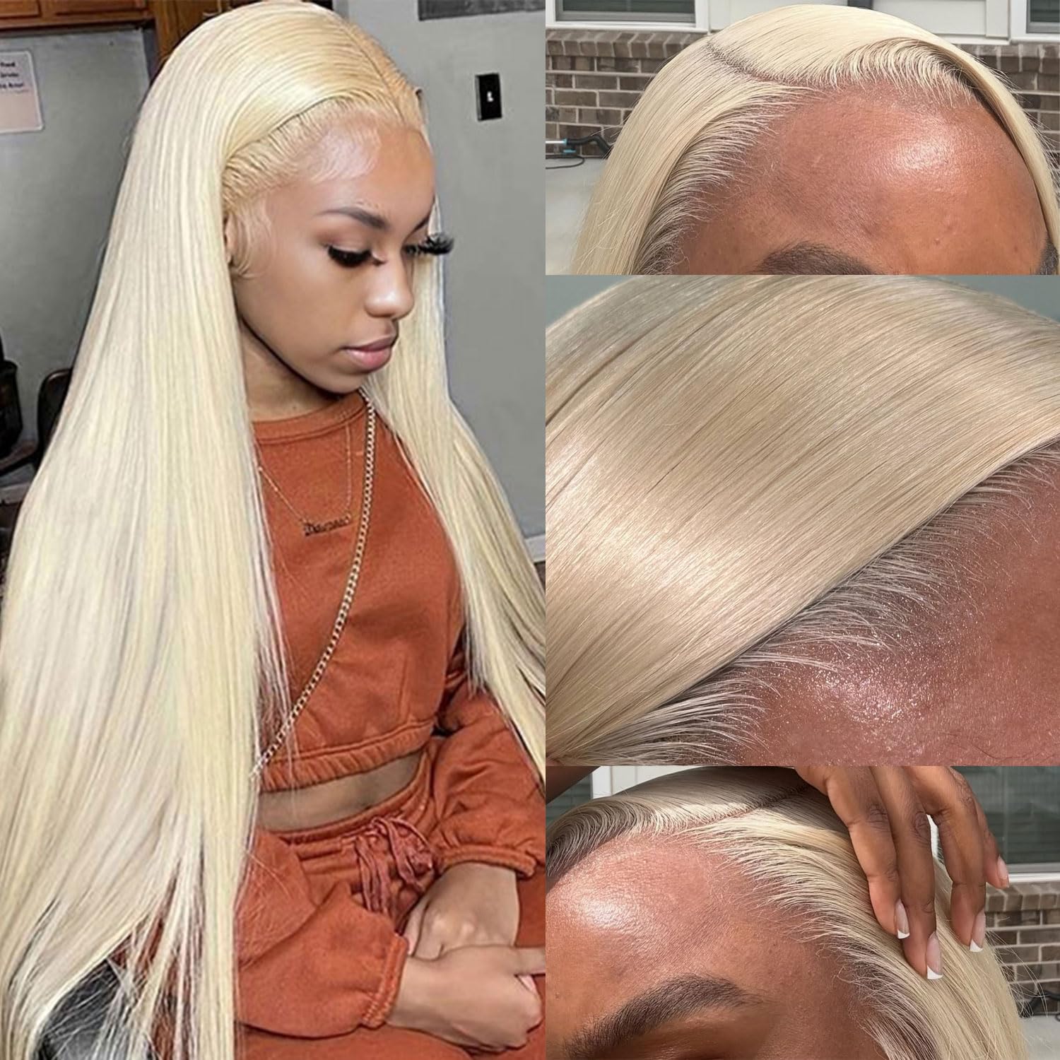 Goalroya 613 blond wig close-up highlights virgin hair texture.